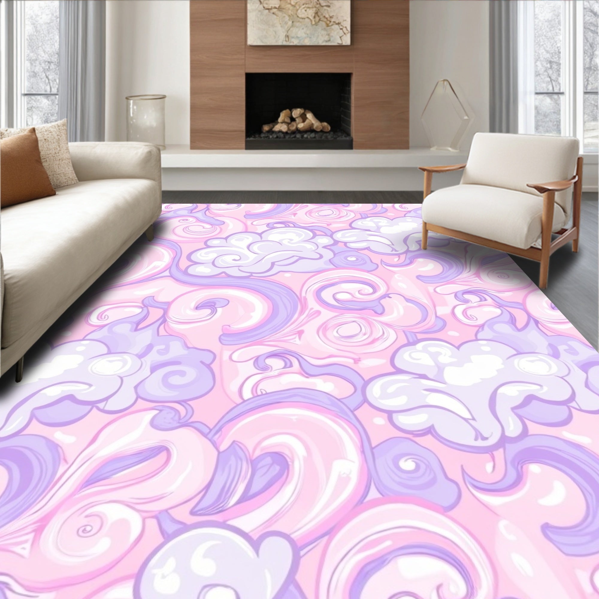 Whimsical Pink Purple Cloud Swirl Rug