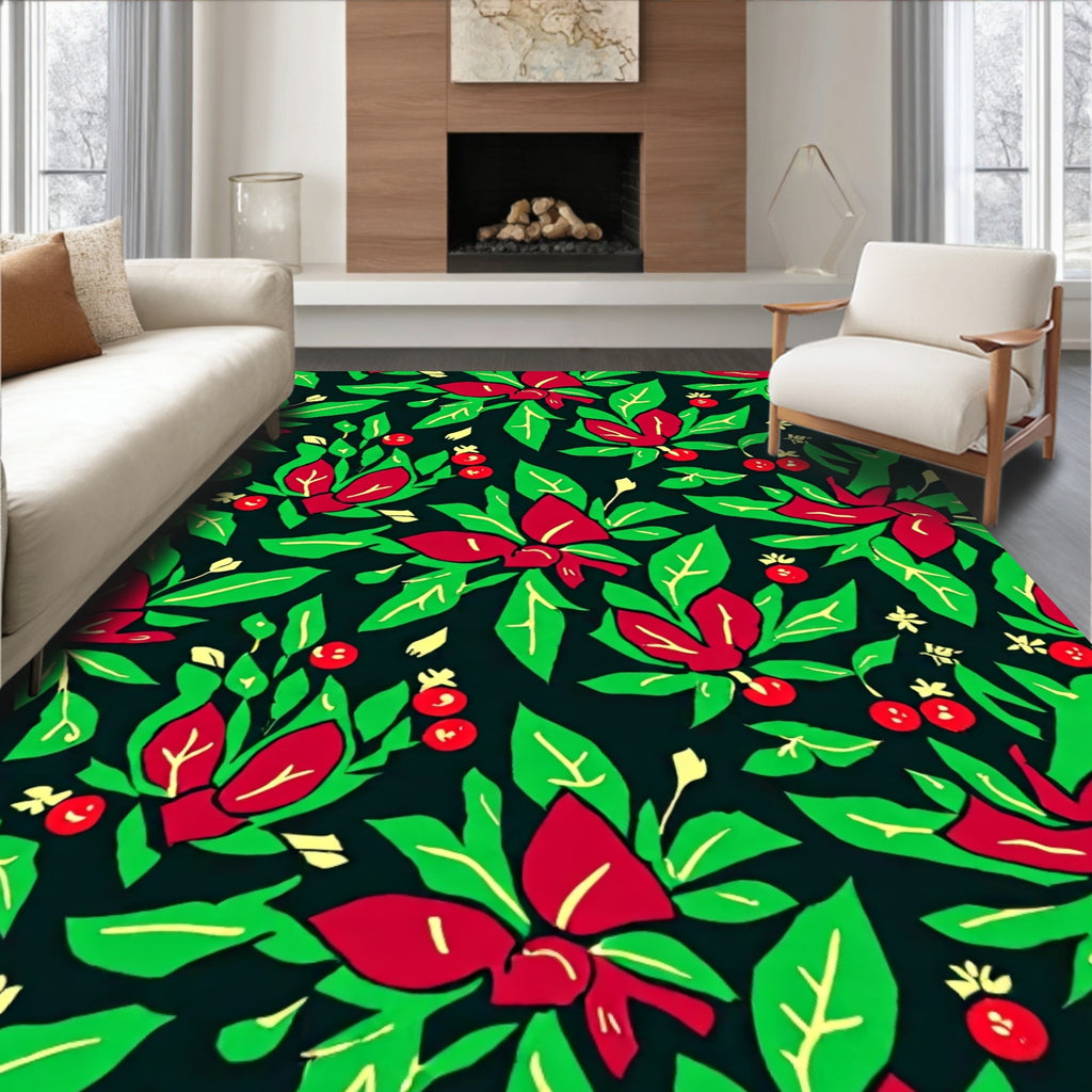 Crimson Berry Green Leaf Garland Rug