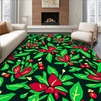 Crimson Berry Green Leaf Garland Rug