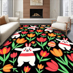 Happy Bunnies And Tulips Garden Rug