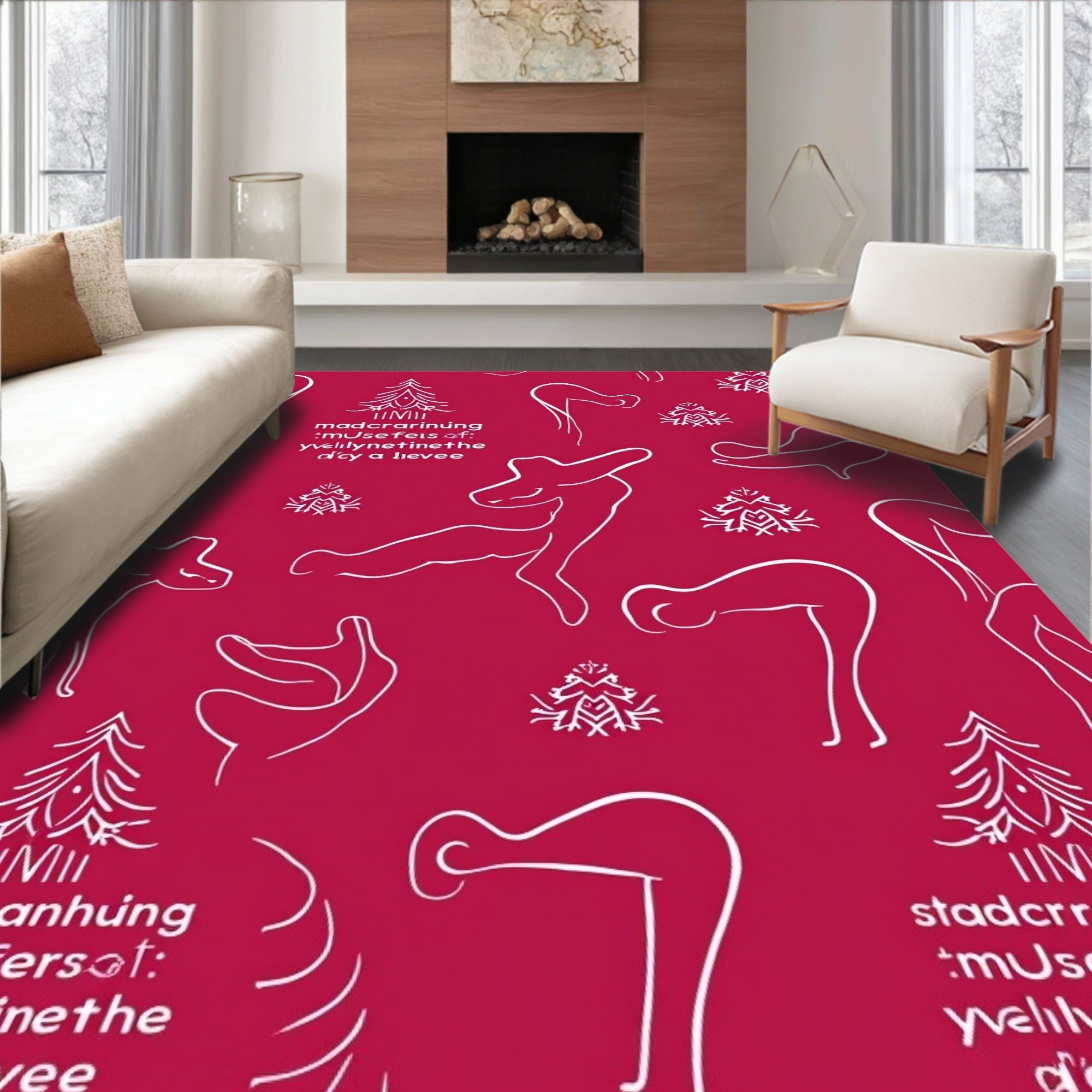 Whimsical Red Line Art Figures Rug