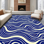 Navy Blue Wavy Lines Splash Accents Rug