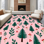 Forest Green Pine Trees Pink Background Rug