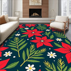 Crimson Poinsettia Botanical Dark Rug