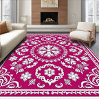 Rich Crimson Snowflake Mandala Rug