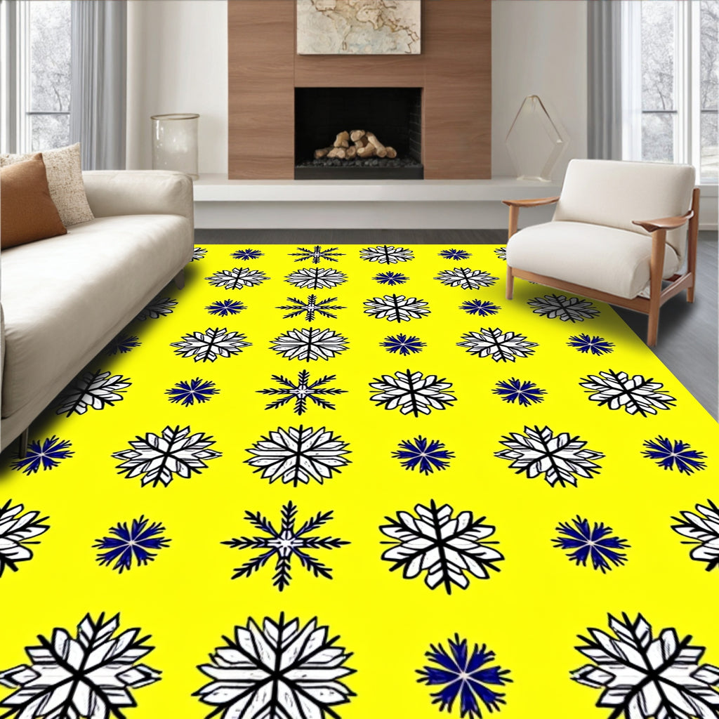 Bright Yellow Snowflake Repeating Pattern Rug