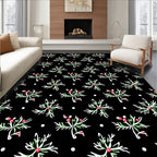 Ornate Leaf Berry Scattered Black Rug