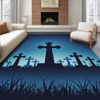 Midnight Blue Cemetery Cross Silhouette Rug