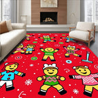 Festive Red Gingerbread Friends Snowflakes Rug