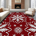 Festive White Snowflake Red Blanket Cover Rug