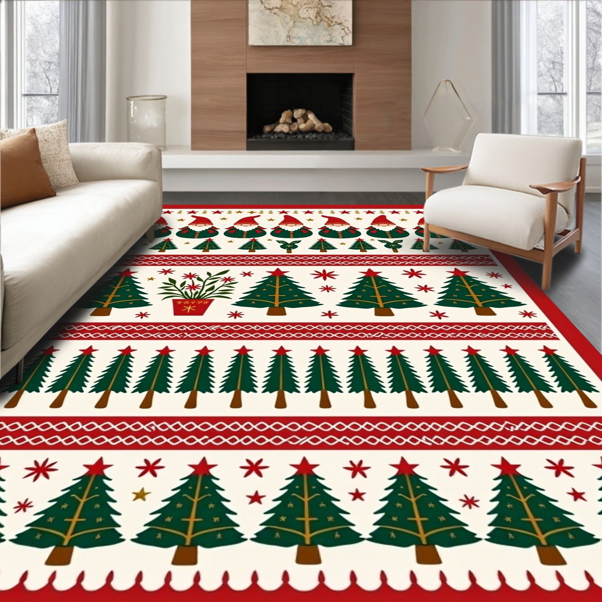 Christmas Gnomes And Trees Textile Rug