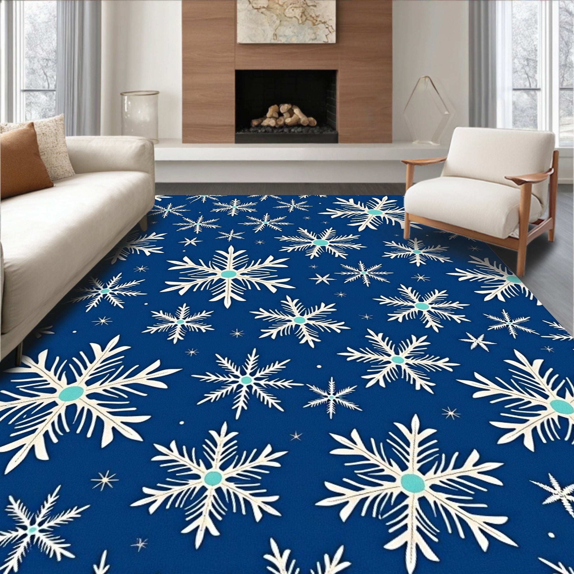 Midnight Blue Winter Snowflake Scatter Rug