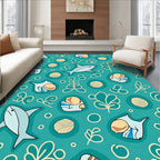 Teal Whimsical Shark Ocean Life Rug