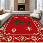 Red Gold Snowflake Holiday Scroll Rug
