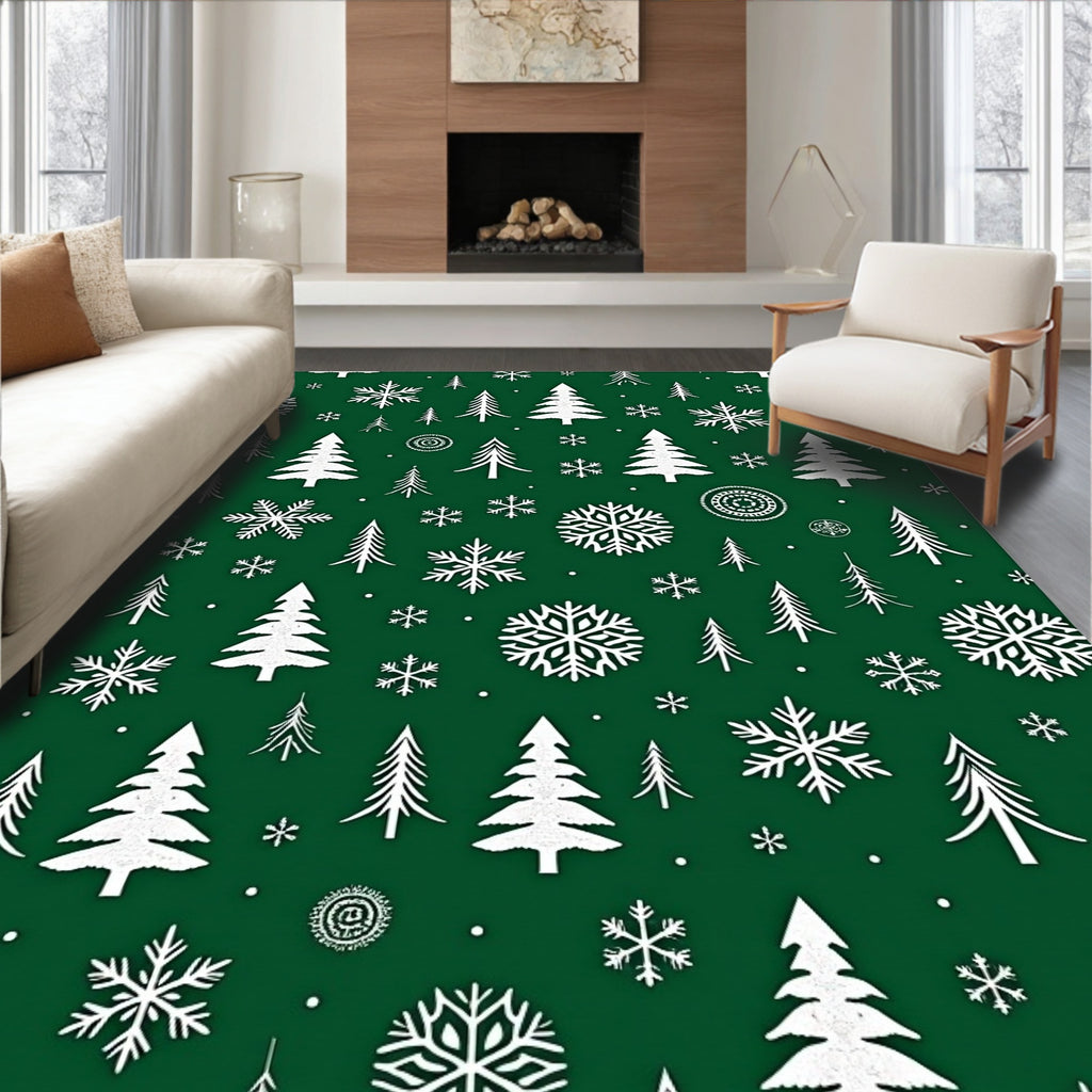 Festive Evergreen Snowflakes Trees Garland Rug