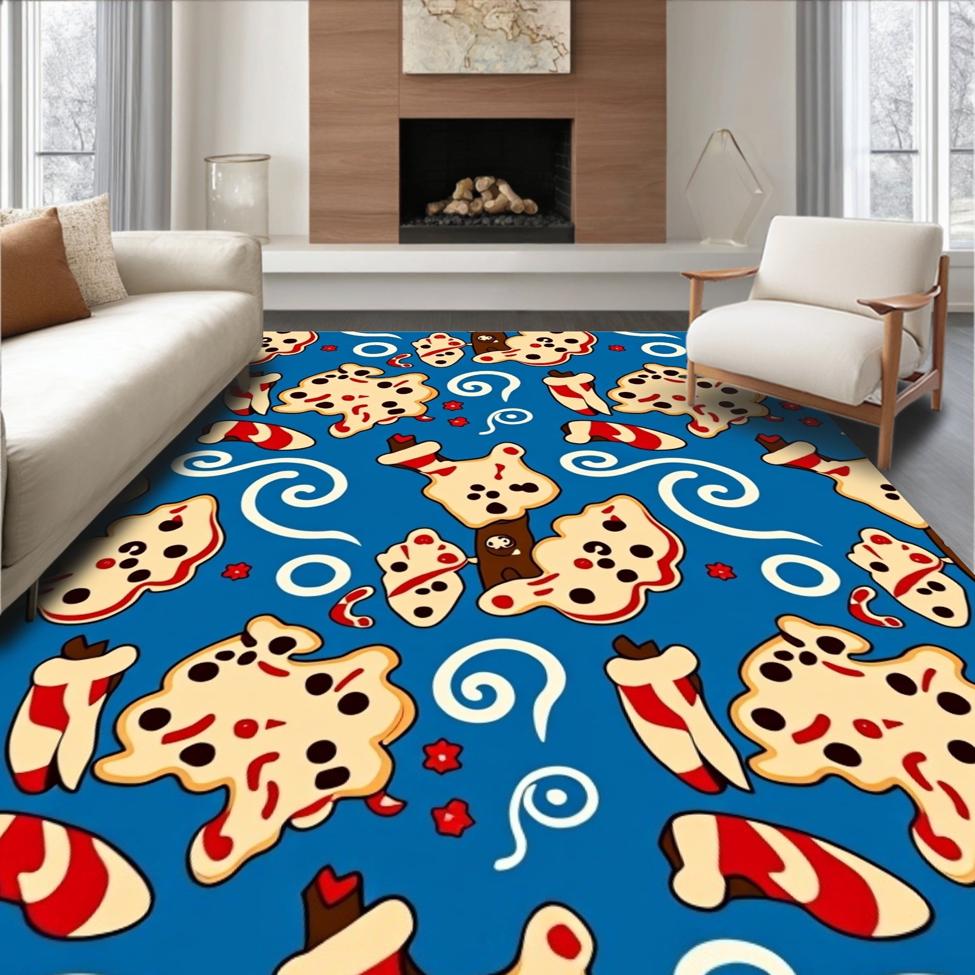 Whimsical Blue Blob Star Swirl Rug