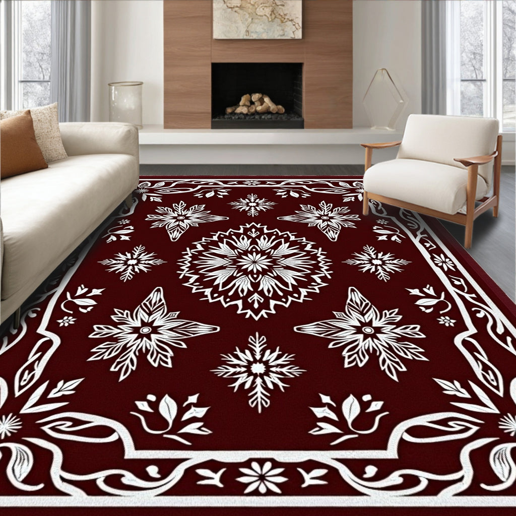 Crimson White Floral Mandala Medallion Rug