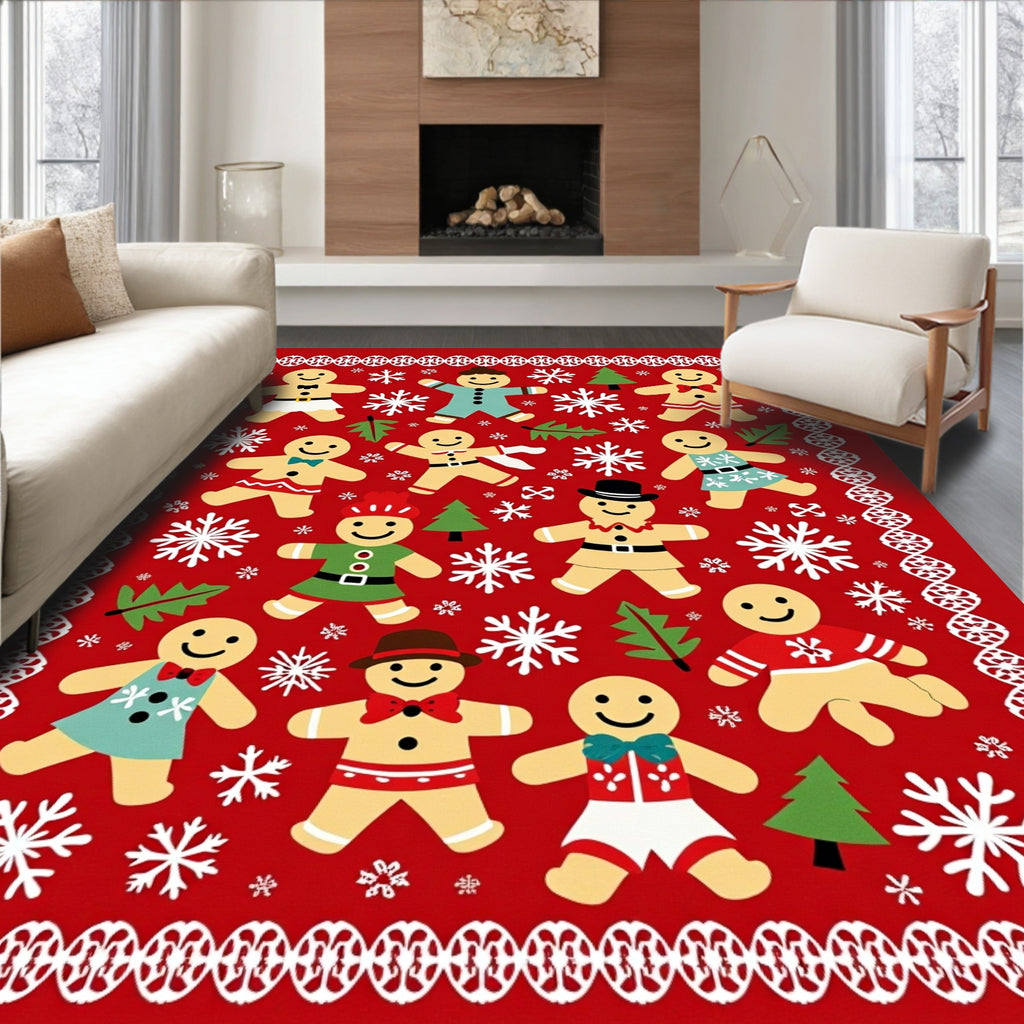 Festive Gingerbread People Snowflake Border Rug
