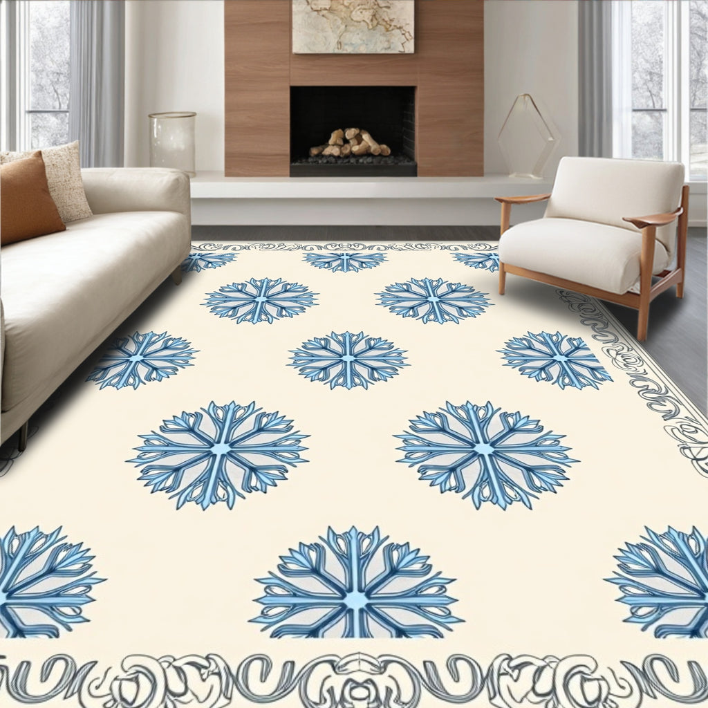 Pale Blue Snowflake Arabesque Border Rug