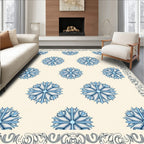 Pale Blue Snowflake Arabesque Border Rug