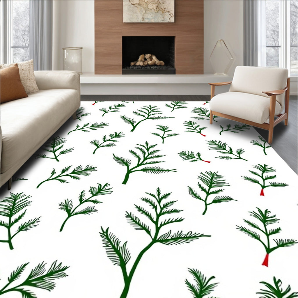 Emerald Green Delicate Branch Toss Rug