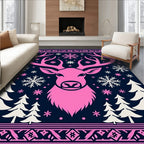 Pink Deer Snowflakes Forest Border Rug