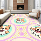 Whimsical Corgi Circles Paw Print Pastel Rug