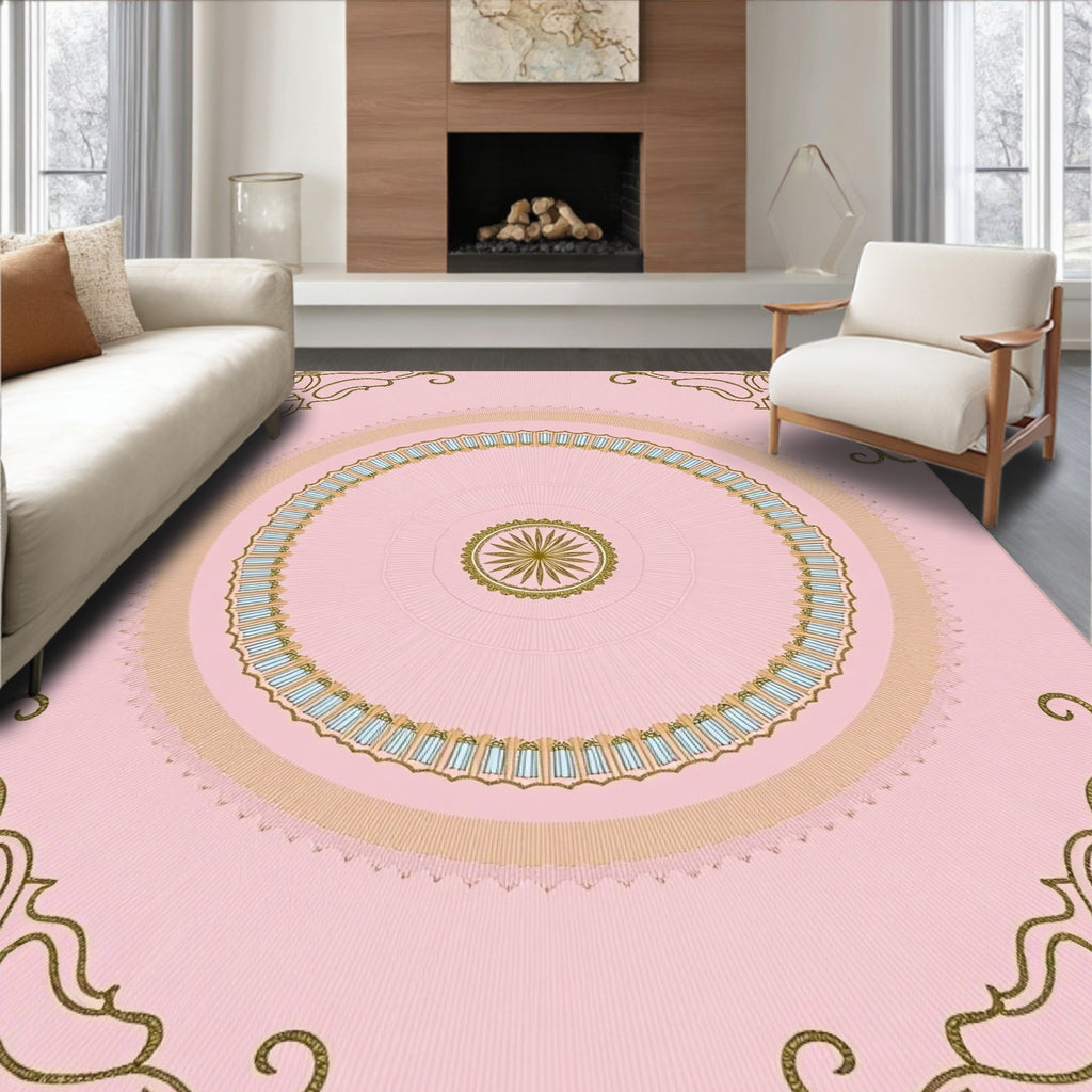 Gold Floral Pink Medallion Rug