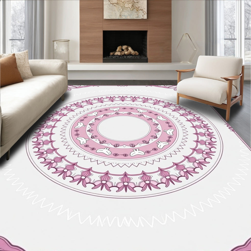 Elegant Pink Floral Mandala Accent Rug