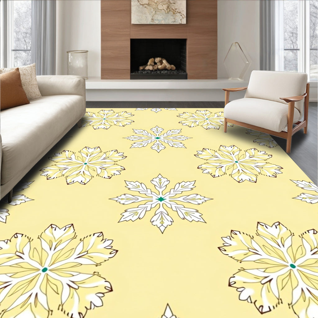 Pale Yellow Floral Snowflake Rug