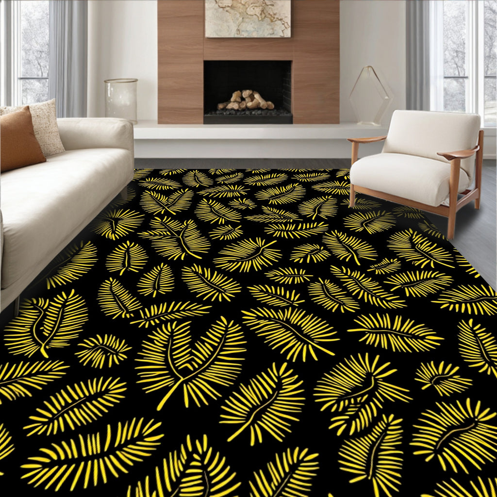 Sunny Yellow Palm Fronds Pattern Rug