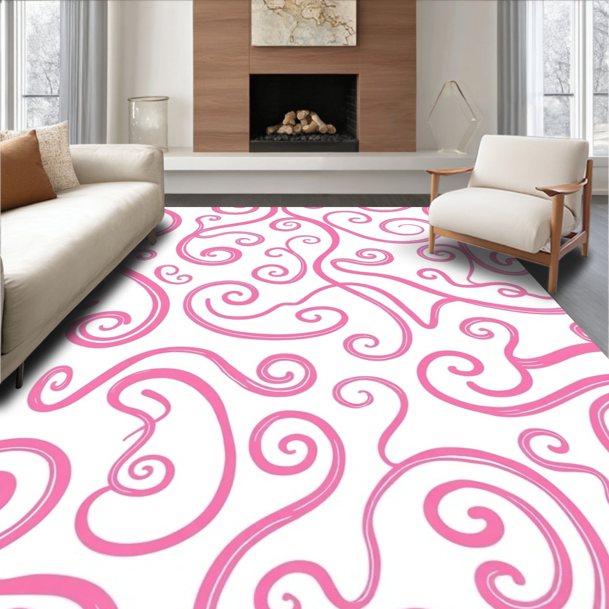 Pink Swirl Vine Artful Rug