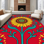 Vibrant Red and Yellow Sunflower Floral Art Rug