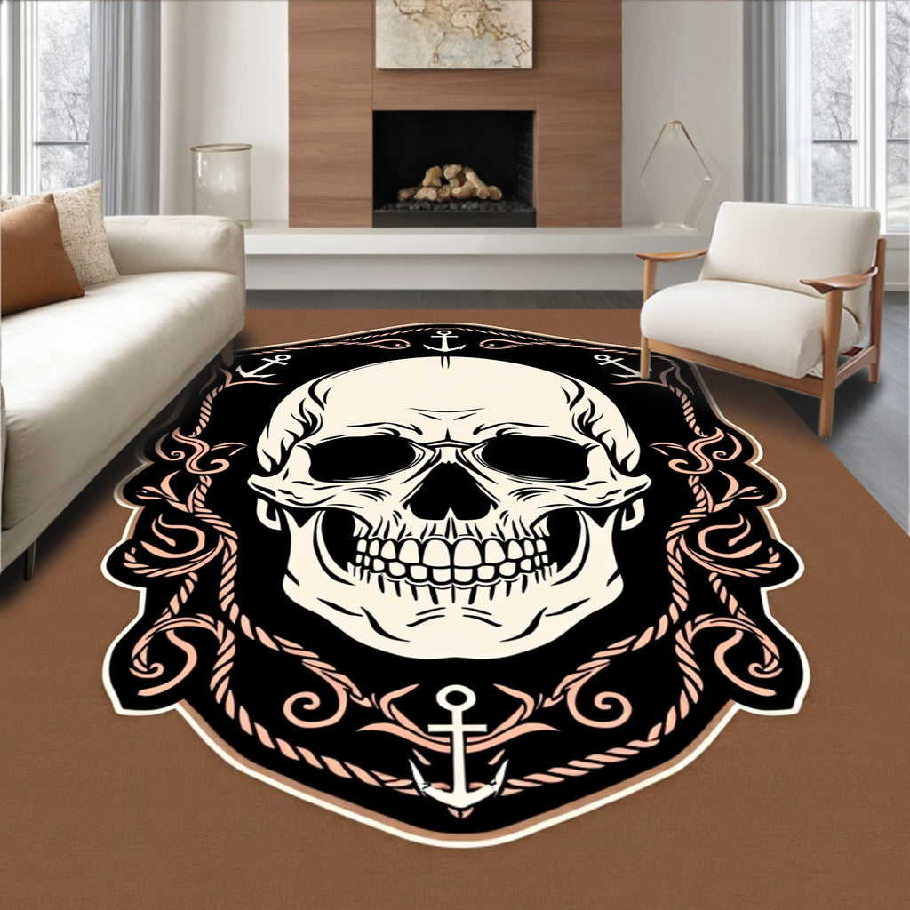 Nautical Skull Emblem With Anchors Rug