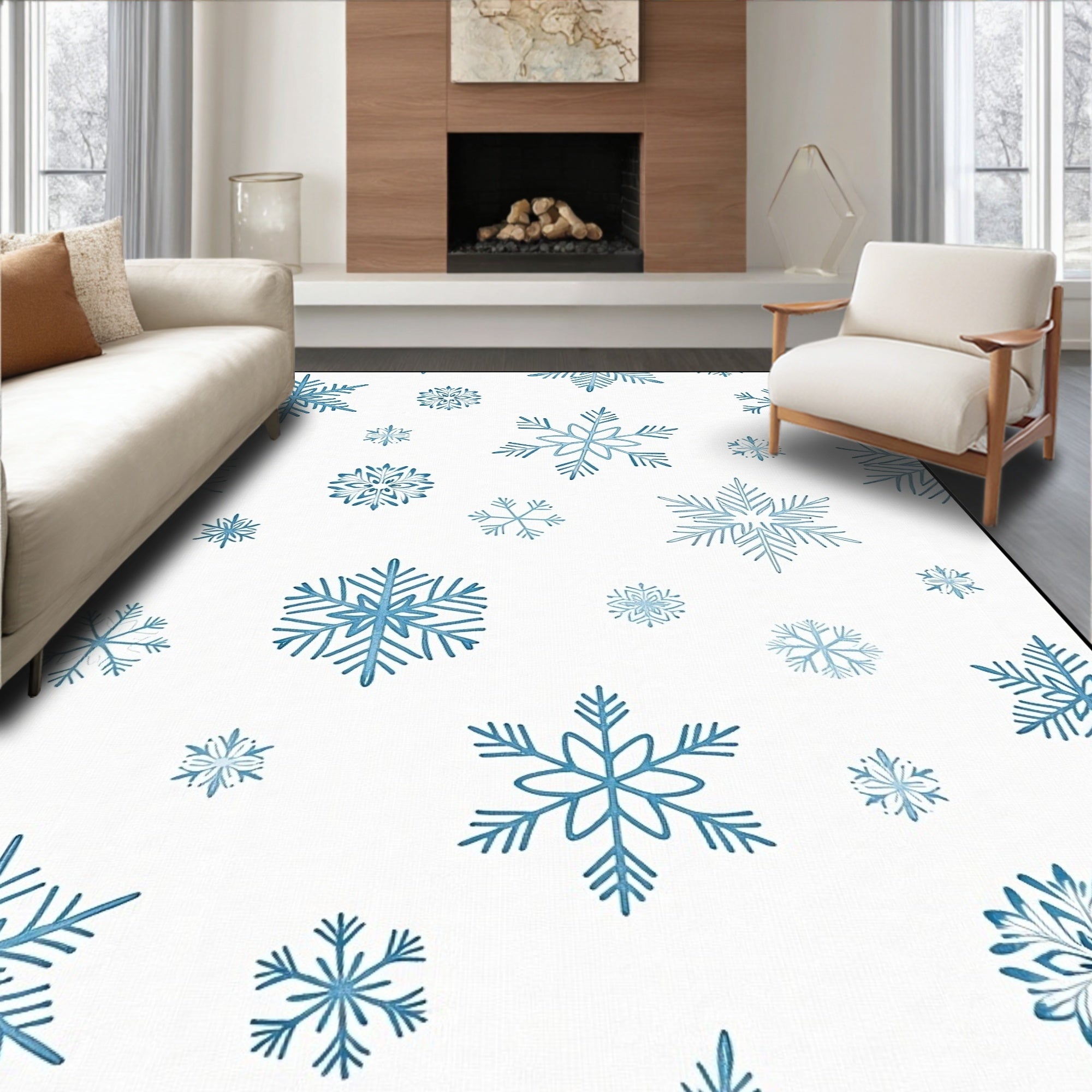 Winter Blue Snowflake Array Rug