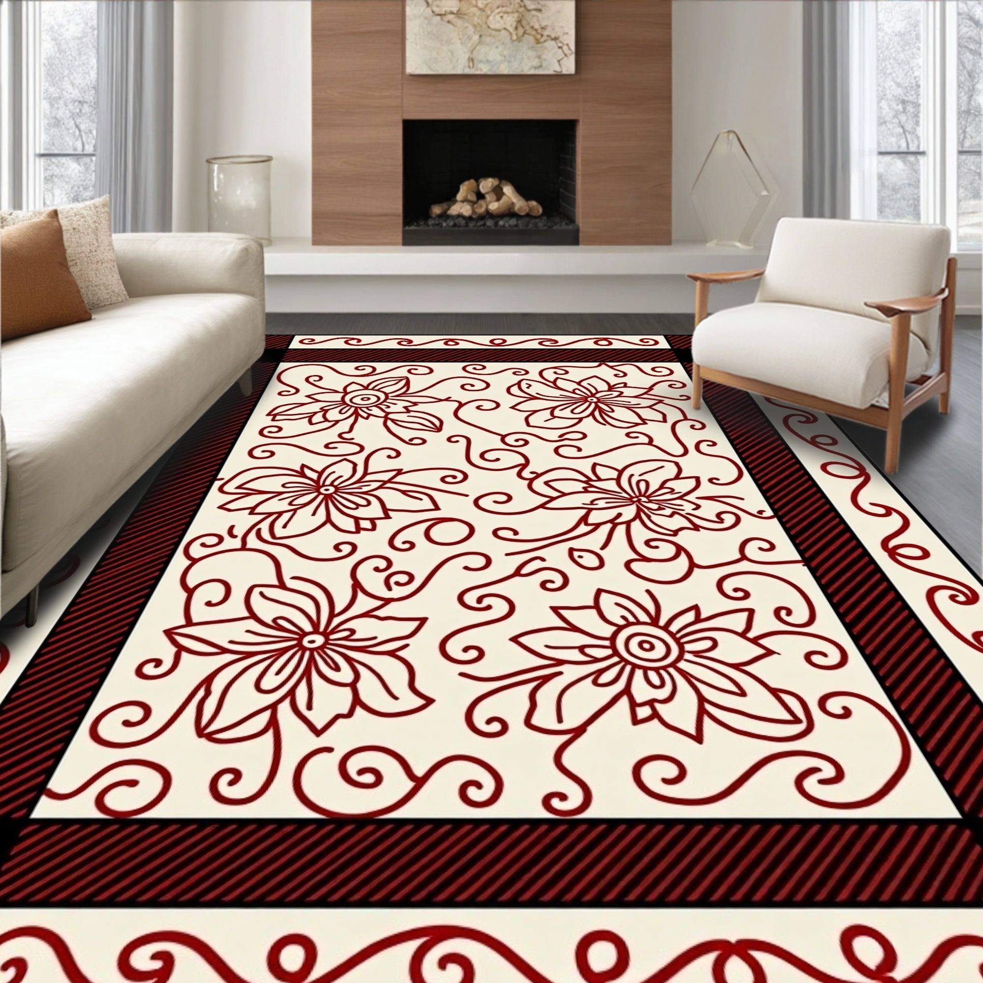 Scarlet Bloom Vine Composition Rug