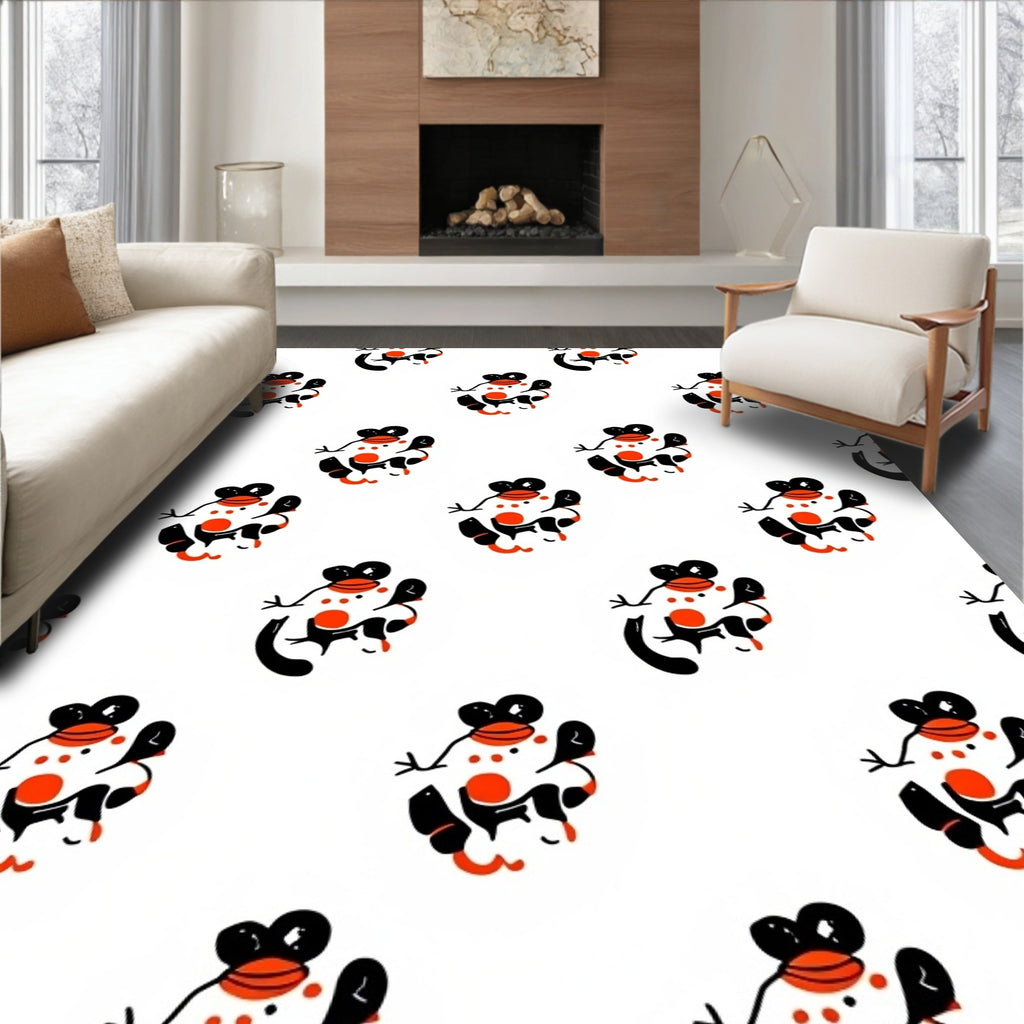 Playful Orange Red Black Characters Rug