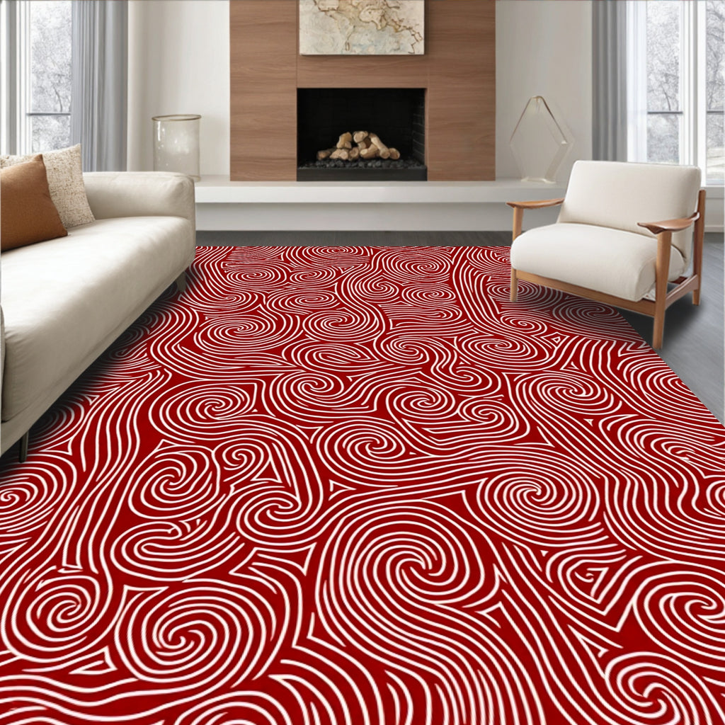 Crimson Swirl Abstract Curves Rug