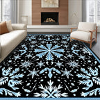 Black White Blue Symmetric Snowflakes Rug