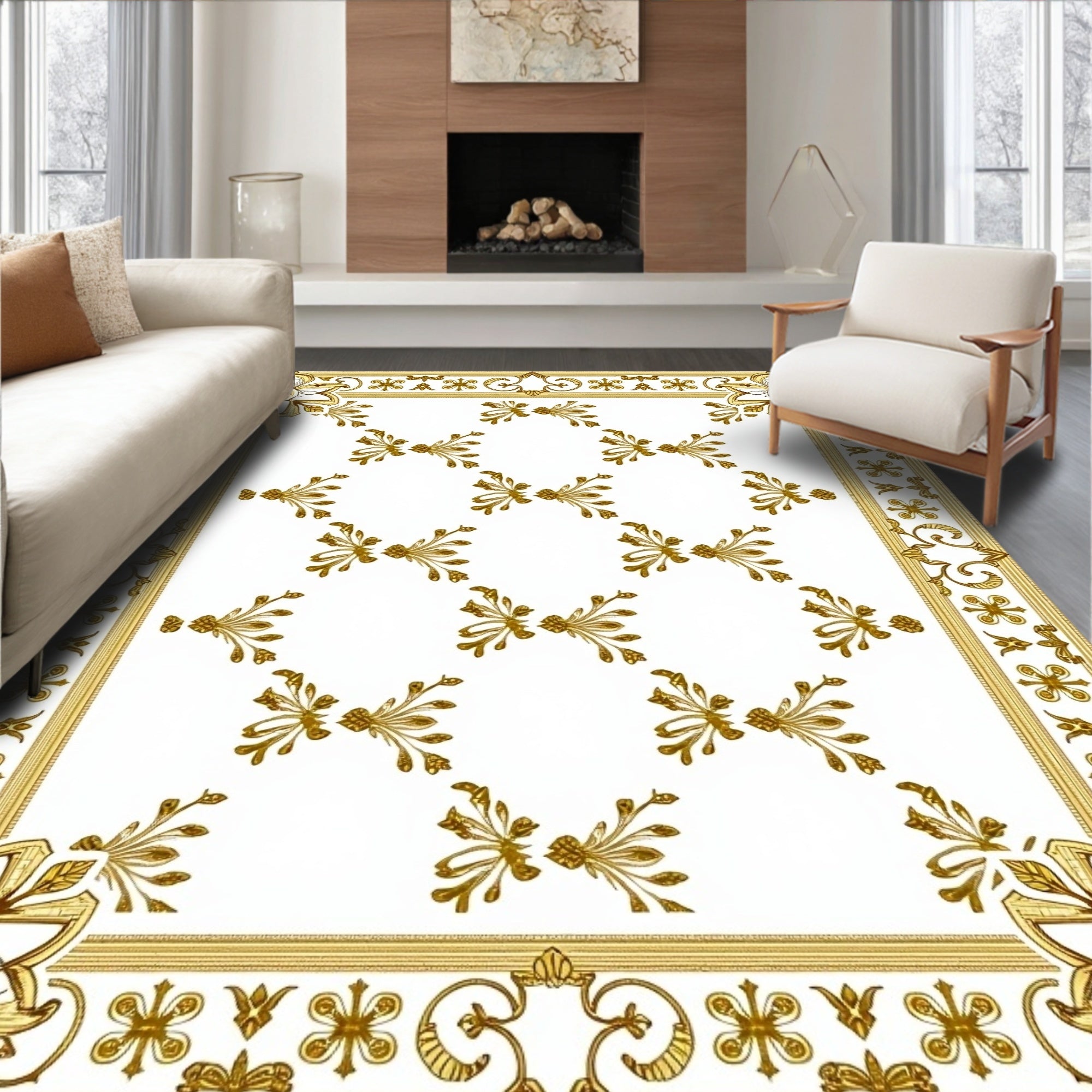 Gold Royal Floral Border Medallion Rug