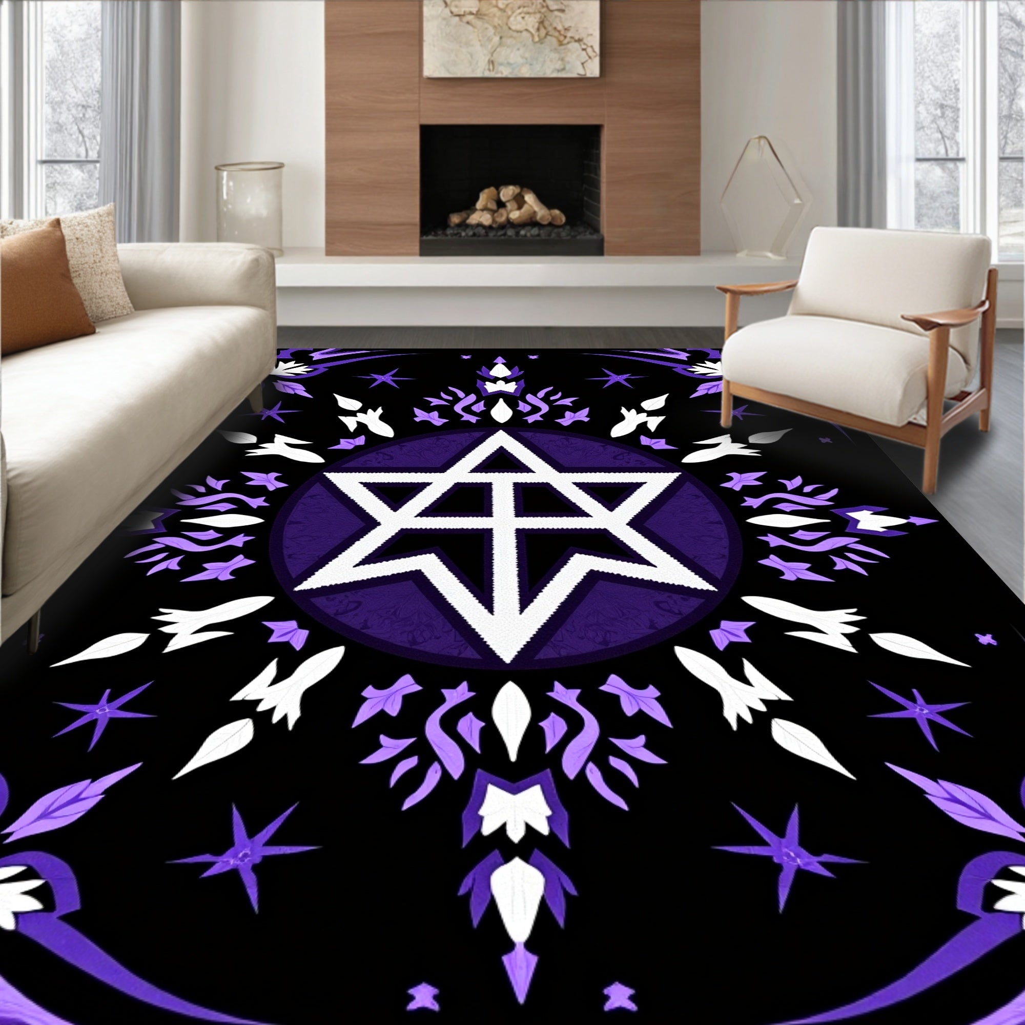Vibrant Purple Star Mandala Rug