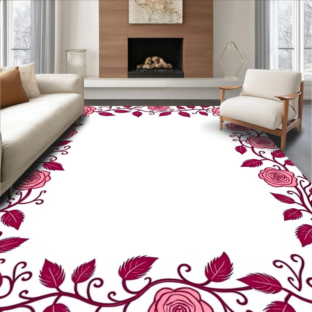 Pink Rose Garland Border Rug