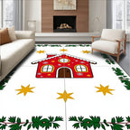Red Gingerbread House Stars Evergreen Border Rug
