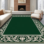 Dark Green Cream Floral Border Rug