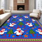 Festive Blue Snowman Christmas Tree Rag Rug