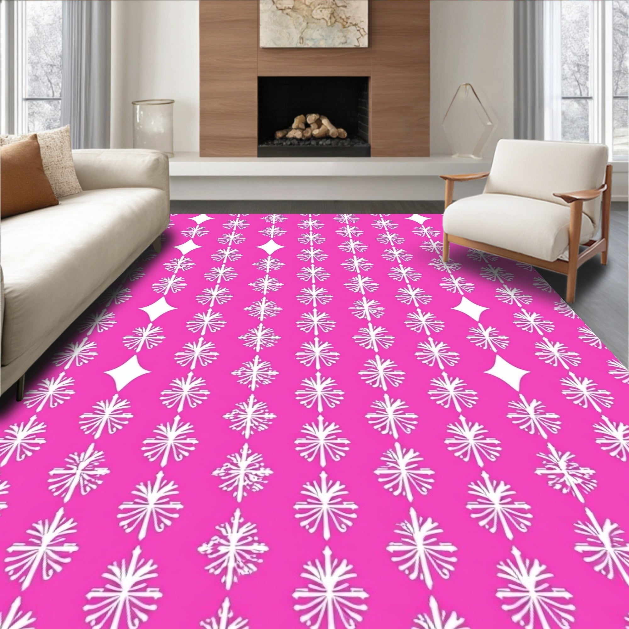 Bright Pink White Diamond Starburst Rug
