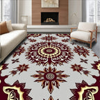 Crimson Golden Sunburst Mandala Repeating Rug