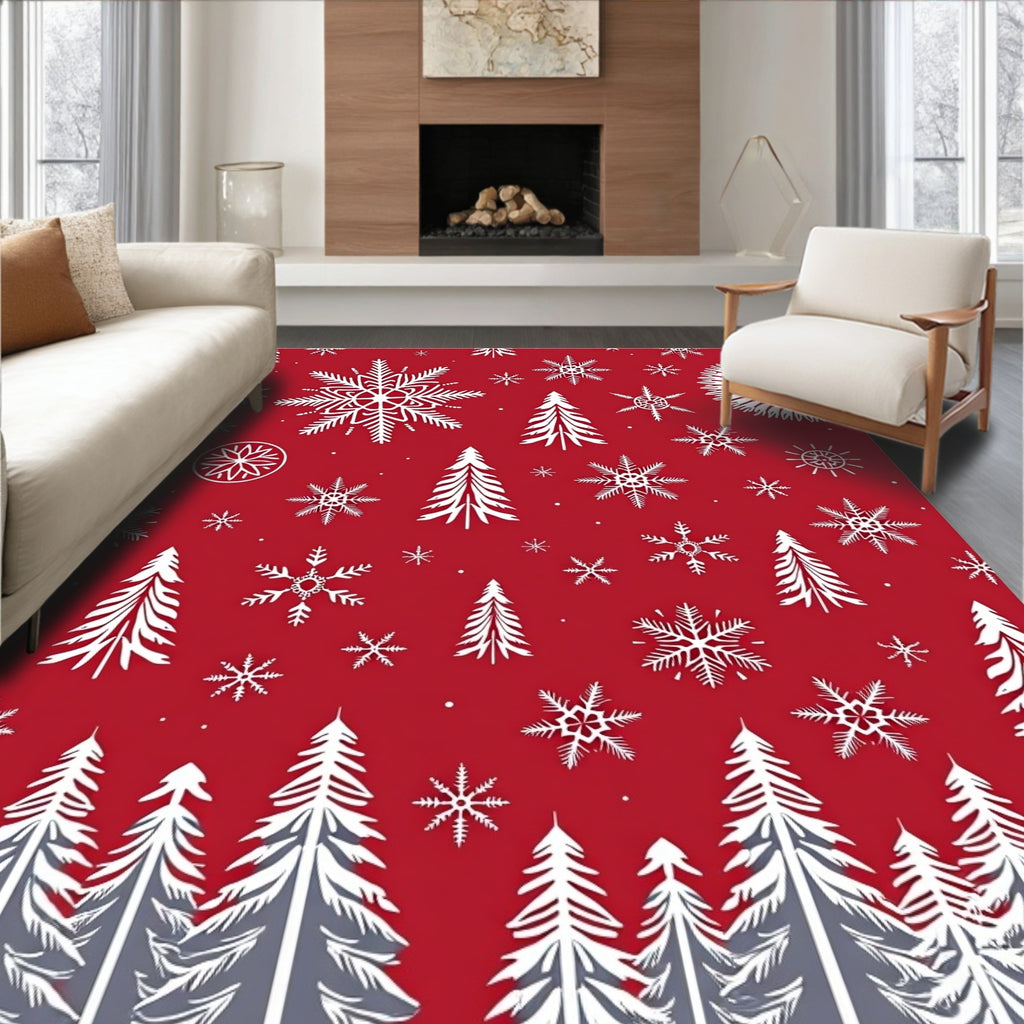 Winter Wonderland Snowflakes Pine Forest Rug