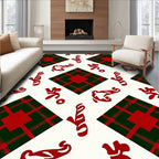 Red Green Tartan Candy Cane Motif Rug