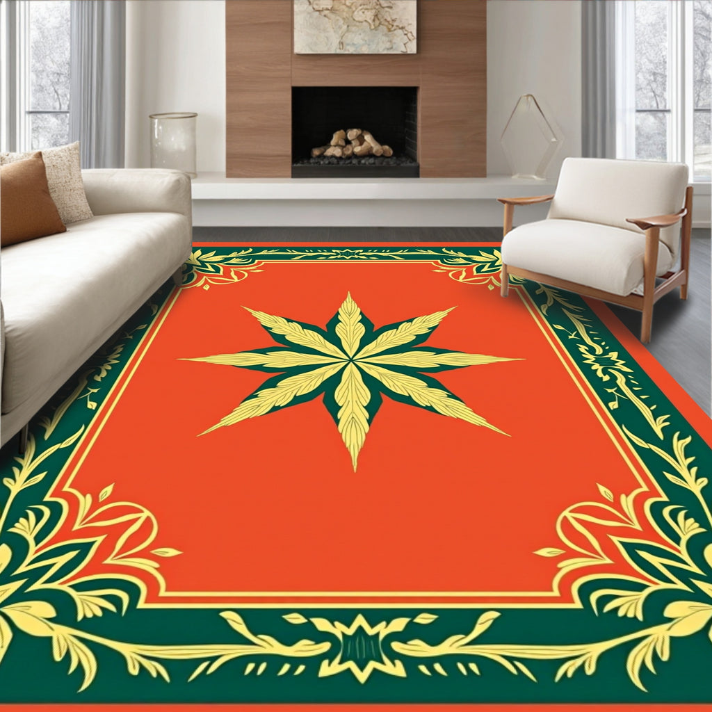 Amber Green Floral Eight Pointed Star Rug